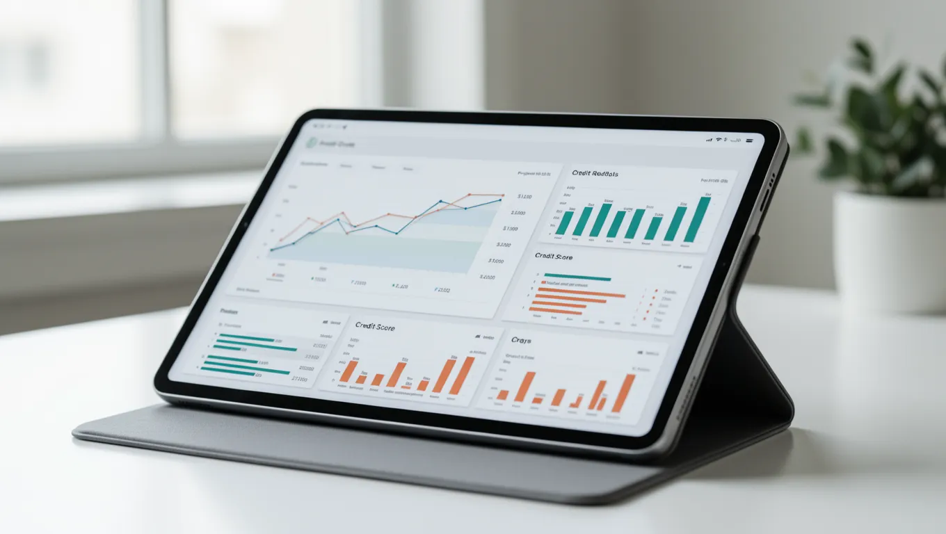 Digital tablet showing a credit score dashboard for bad credit loans 2026