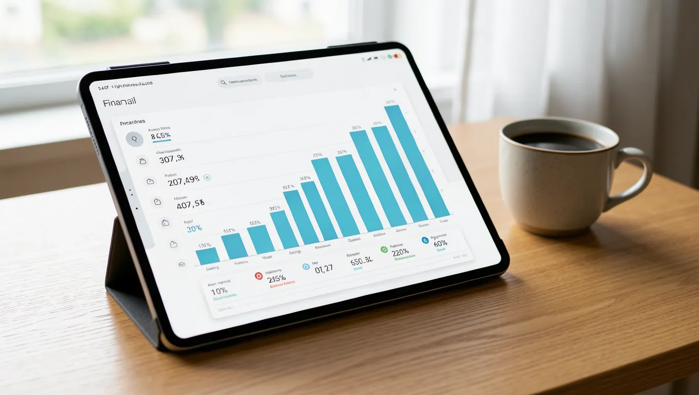 A digital tablet showing financial charts for finding the best personal loans online.