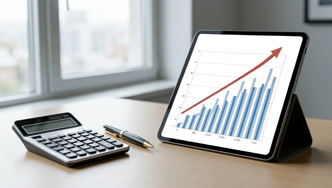 A professional desk setup with financial planning tools on a table