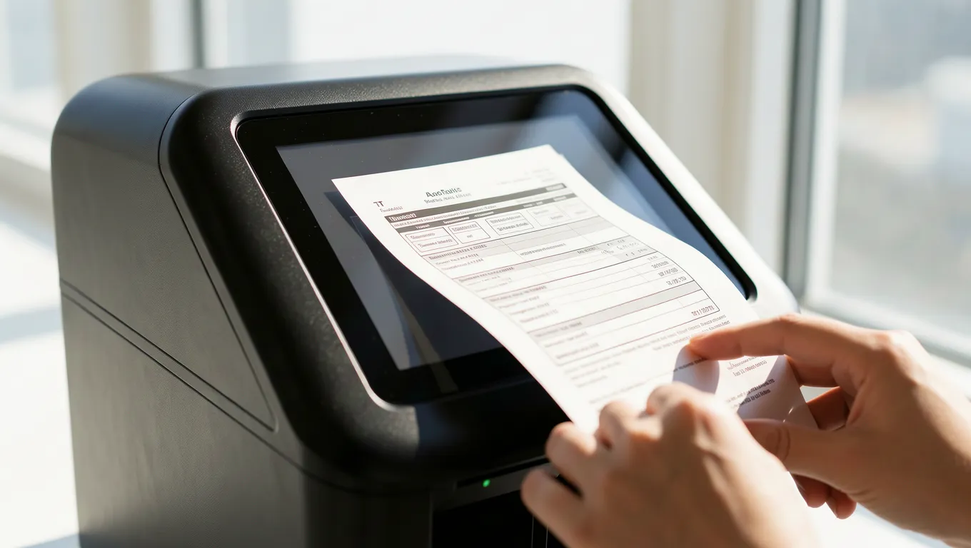 Close up of scanning a professional paystub in sunlight