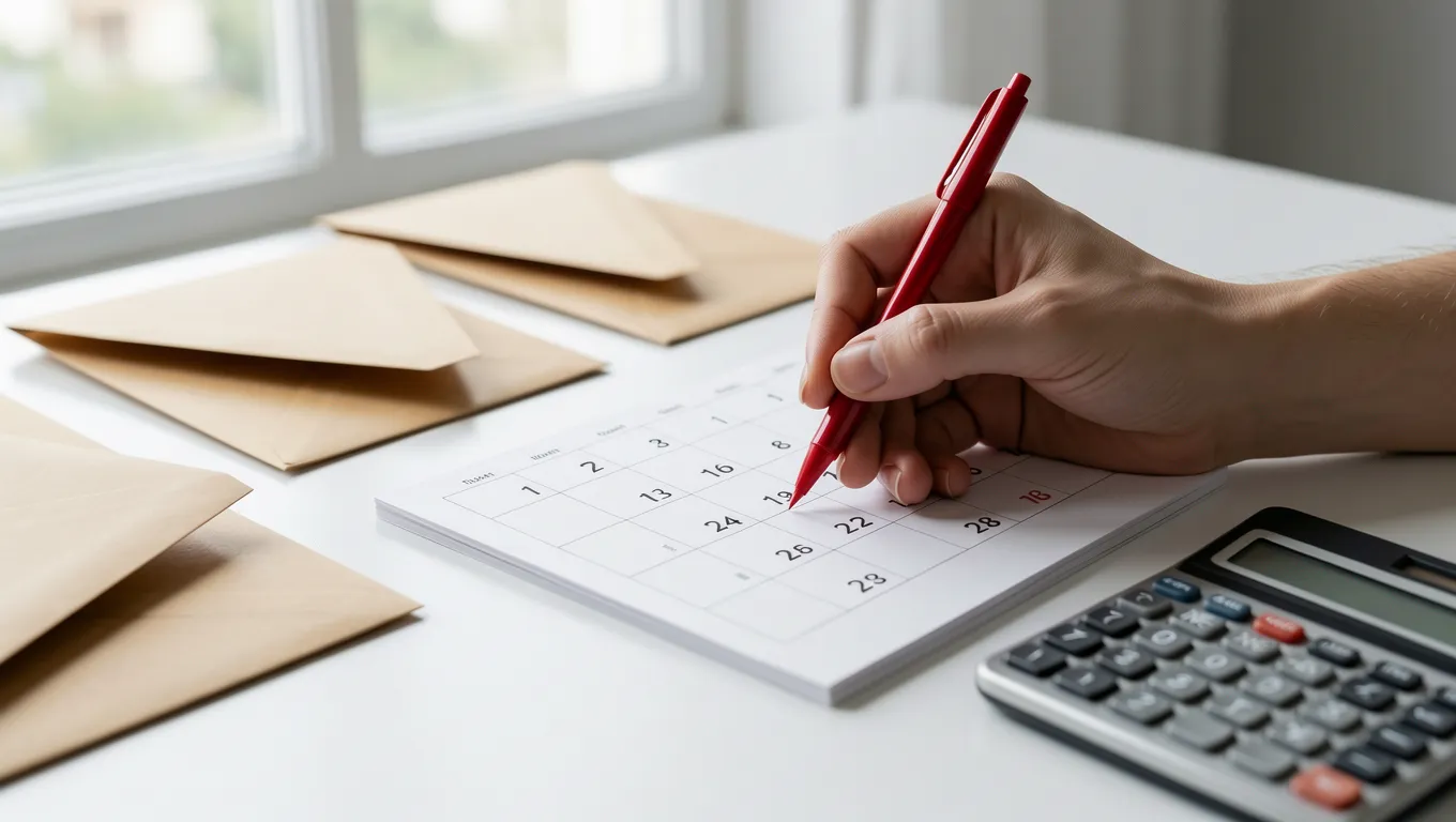 Person marking dates on a calendar to manage debt repayment