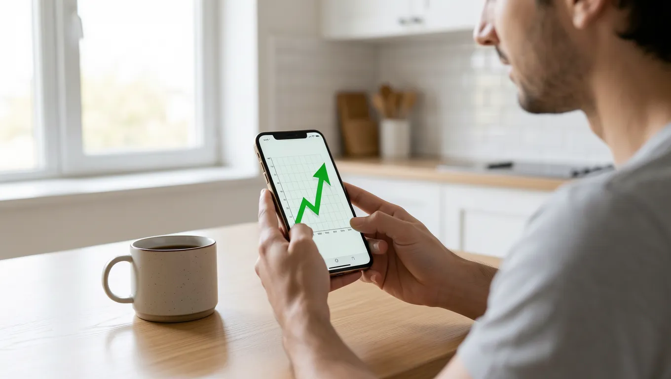 Person viewing positive credit score growth on a mobile device