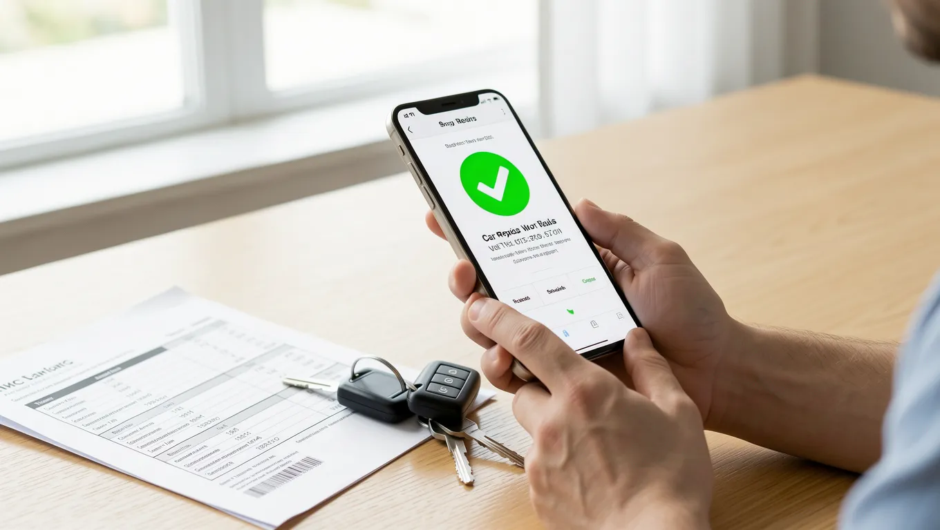 Smartphone displaying an approved instant no credit check loan next to car keys