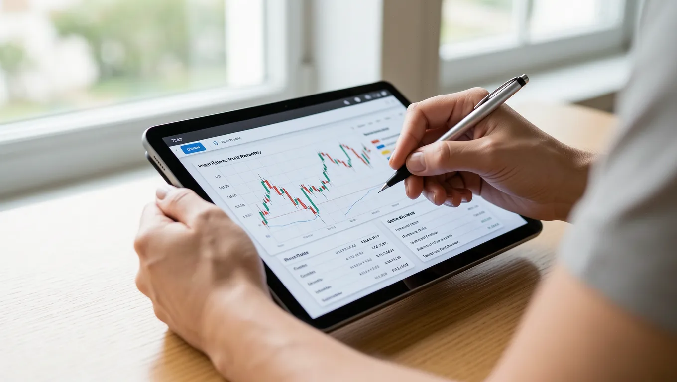 Hands interacting with a digital loan application for unsecured loans