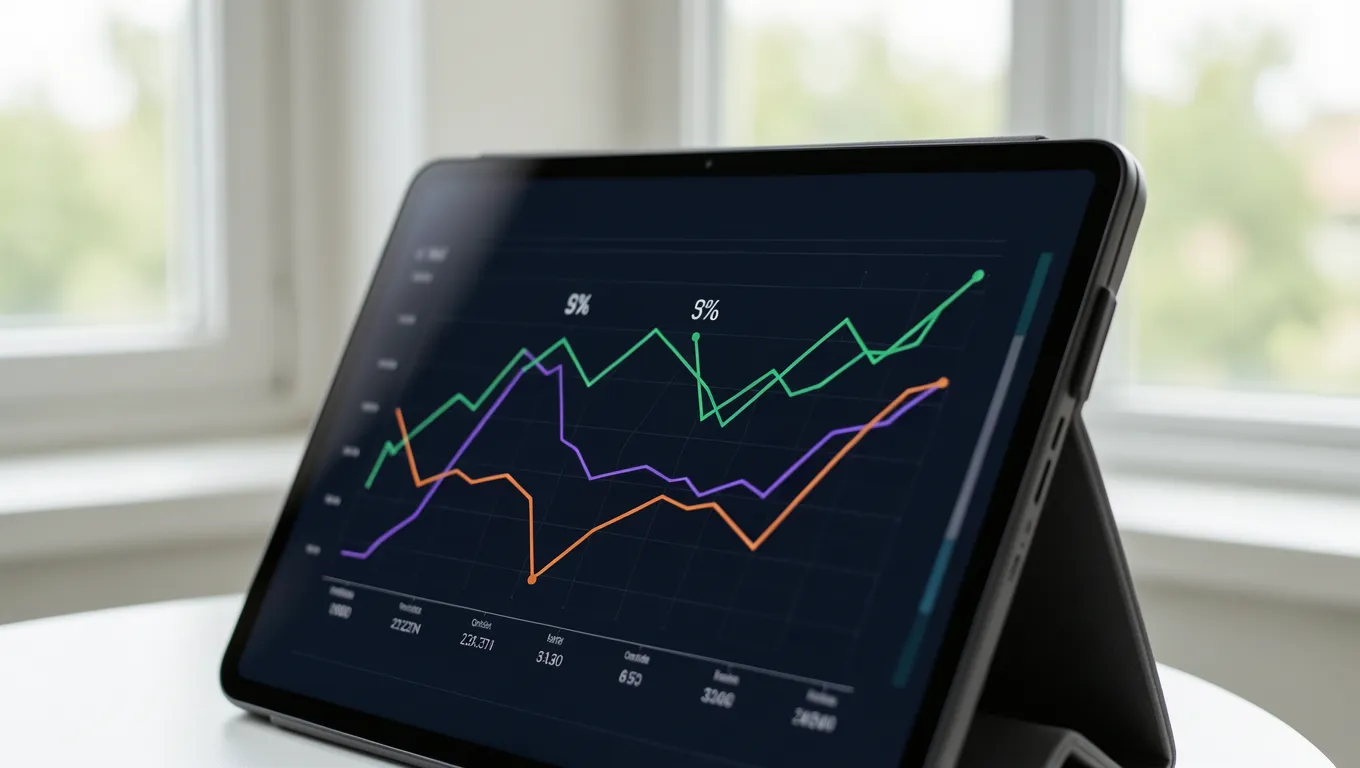 Digital graph displaying variable rate personal loans fluctuations on a tablet.